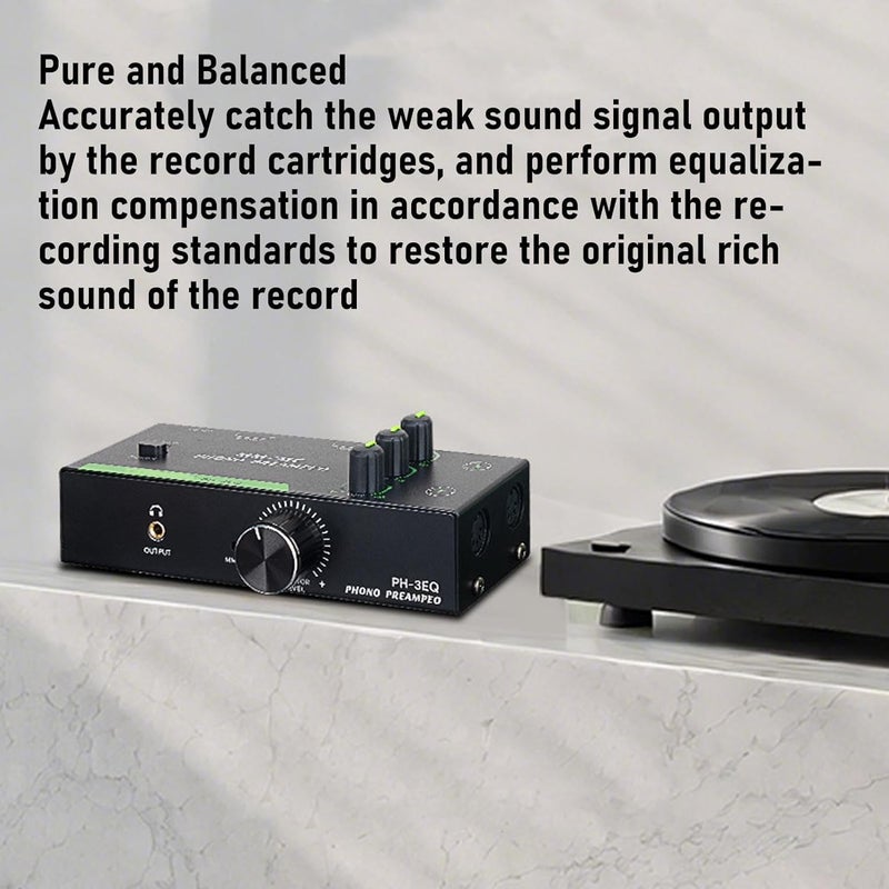 Bewinner Phono Preamp with MM MC Support XLR Balanced I O, 3 Band EQ Turntable Amplifier, Metal Chassis, Audiophile Grade Sound for Record Players (US Plug 100-240V) - Image 4